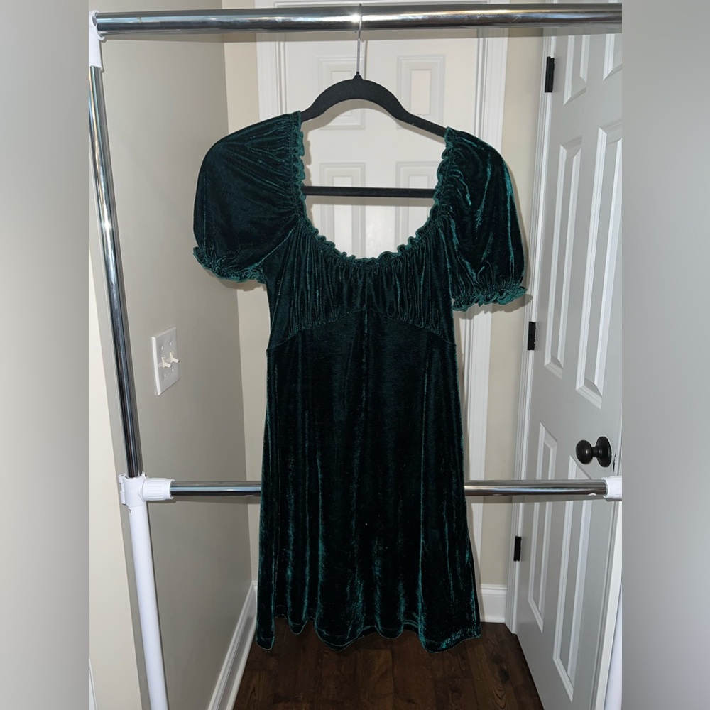Army Green Velvet Mini Dress